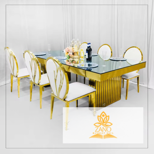 Gold Abstract Leaf-Back Stainless Steel Chair White PU Cushion - Image 2