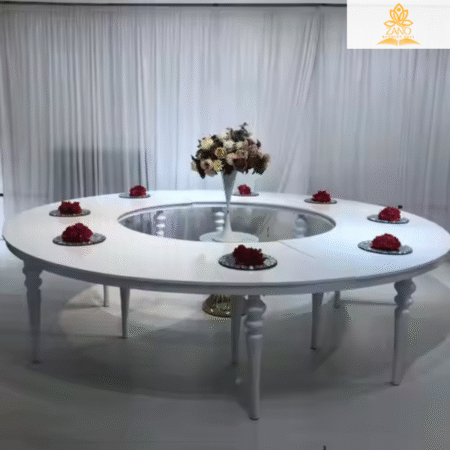 White Serpentine table with Bubble Legs framed with White Glossy top