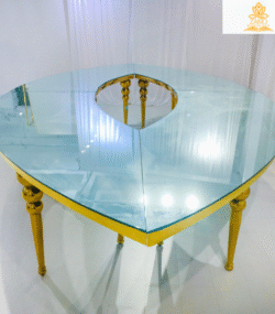 Teardrop Table With Gold Bubble Legs & Frame with mirror top - Image 6