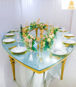 Teardrop Table With Gold Bubble Legs & Frame with mirror top - Image 3