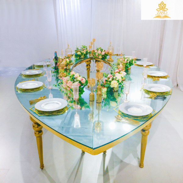 Teardrop Table With Gold Bubble Legs & Frame with mirror top - Image 4