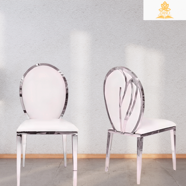 Gold Abstract Leaf-Back Stainless Steel Chair White PU Cushion - Image 4