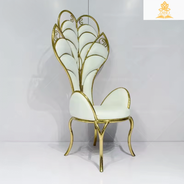 Luxury Gold Peacock Throne Chair with White PU Cushion - Image 3