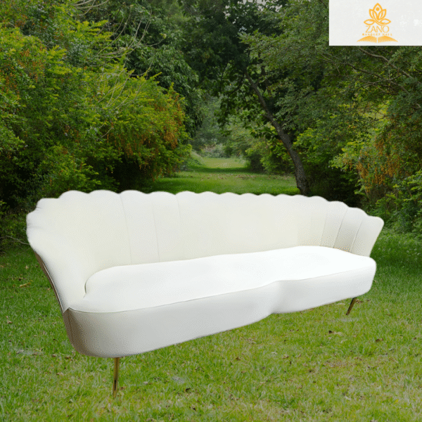 Off White Velvet Scallop-Back Loveseat Sofa – with Gold Legs