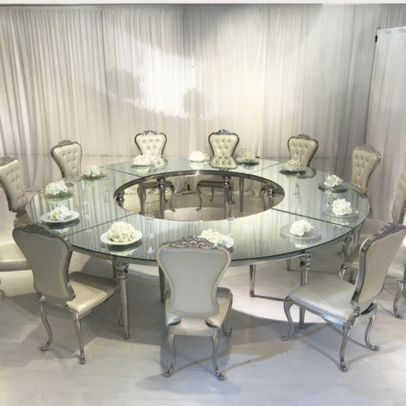 LUXURY ROUND TABLE WITH BUBBLE LEGS AND MIRROR TOP